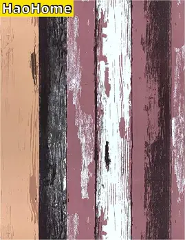 HaoHome Retro Multicolor Svītru Tapetes Sarkanīgi Brūnu Mizu un Stick Tapetes pašlīmējošās Tapetes Telpu Dekoratīvās Vinila