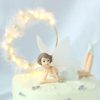 Happy Birthday Cake Topper Puses Piegādes Radošo Dzelzs Vainags Mežģīnes Spalvu Kūka Apdare Romantisku Kāzu Kūka Apdare