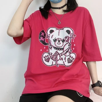 Harajuku Brīvs T Krekls Anime Multfilmu Drukāt Japāņu Īsām Piedurknēm, Sieviešu Melns Vintage Dropshipping Top Kokvilnas Punk HipHop Drēbes