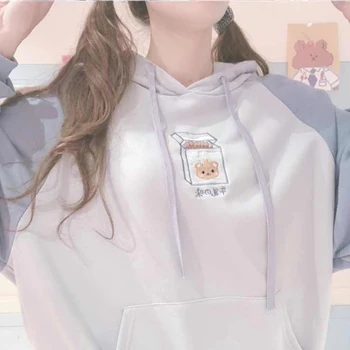 Harajuku Fashion Sieviešu Rozā Krekls Kawaii Apģērbu 2020. Gadam Fall Winter Korejas Karikatūra Izšuvumi Pelēkā Vārna Kabatas Segt Pulovers