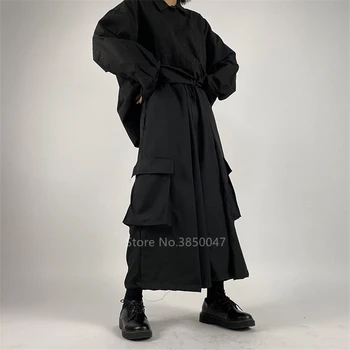 Harajuku Japāņu Stila Bikses Haori Plaša Kāju Bikses Samurai Kostīms Melnā Gothic Harēma Bikses Kimono Zaudēt Hip Hop, Punk Yukata