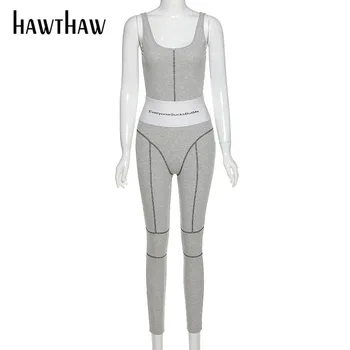 HAWTHAW sieviešu ikdienas svītrainām piedurknēm fitnesa izdilis treniņa sporta vasaras apģērbu modes sportisks viens gabals jumpsuit 2020