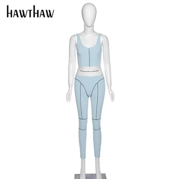 HAWTHAW sieviešu ikdienas svītrainām piedurknēm fitnesa izdilis treniņa sporta vasaras apģērbu modes sportisks viens gabals jumpsuit 2020