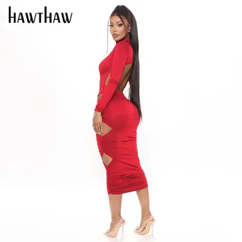 Hawthaw Sieviešu Rudens Ziemas Garām Piedurknēm Backless Dobi No Sarkanā Bodycon Zīmuli Gara Kleita 2020. Gadam Sieviešu Apģērbu Streetwear