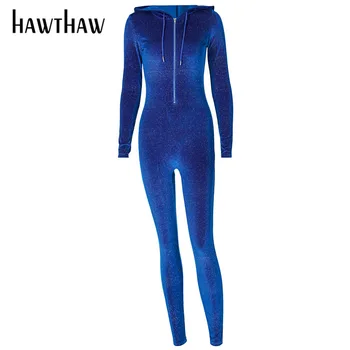 Hawthaw Sieviešu Rudens Ziemas Garām Piedurknēm Ar Rāvējslēdzēju Bodycon Soild Krāsu Slim Jumpsuit Romper Playsuit 2020. Gadam Ietilpst Apģērbu Streetwear
