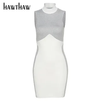 Hawthaw Sieviešu Vasaras Piedurknēm Bodycon Krāsu Bloku Raibs Iepakojums Hip Mini Kleita Sundress Ir 2021. Sieviešu Apģērbu Streetwear