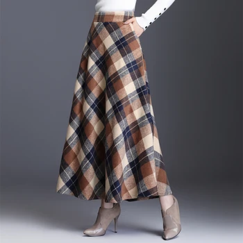 HAYBLST Zīmolu Sieviešu Svārki 2019Autumn Ziemas Plus Size3XL Elegants korejiešu Stilā, Modes Pleds Slaido Vidukli, garos svārkos Sabiezēšanu