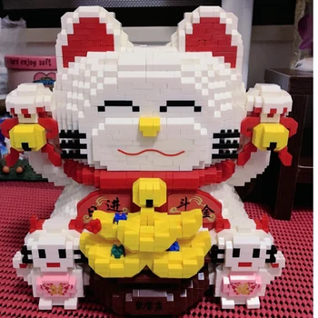 HC Big Lucky Fortune Cat Naudu Abacus Pvn Dzīvnieku 3D Modelis DIY Dimanta Mini Ēkas Mazo Blokus, Ķieģeļus Rotaļlieta Bērniem, kas nav Kaste