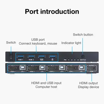 HDMI KVM Slēdzis 4 1 Out HDMI Komutatoru USB Centrmezglu, Pievienojiet Slēdzi Klēpjdatoru, Xbox, PS3 PS4 Nintendo Pārslēdziet Selektora
