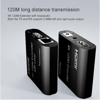 HDMI paplašinātājs RJ45 LAN 4K HDMI CAT6 120M HDMI Pagarināšanu Ar 3,5 mm Audio Loop Out Ethernet Cat 6 PS3 TV PC klēpjdators HDTV