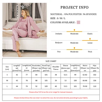 HECHAN Rozā Tērpu Komplekti Sievietēm Camis Un Šorti Mājas Tērps ar garām Piedurknēm Mājas Drēbes, 3 Gabals Komplekts Satīna Pidžamas Sieviešu Sexy Sleepwear