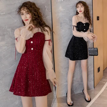 Heydress 2020. gadam pavasara Sievietes korejas Raibs Līnijas Kleita Lady Elegantu Tērpu Modes Sieviešu Apģērbu Augsta Vidukļa Puse Kleita