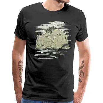 Hibernature T-krekls Slim Fit t-veida Topi ar Īsām Piedurknēm T Vīriešiem Kokvilnas Crewneck T Krekls, Jauns Dizains, Lāču Kalnu Zīmēšanas Drukāt