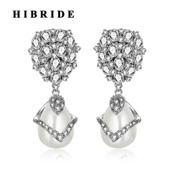 HIBRIDE Rūpnīcas Tiešu Vairumtirdzniecības Cenu Sievietes Imitētu-Pērļu Auskari Modes Rotaslietas Ar Baltā Zelta Krāsā E-355