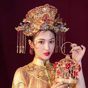 HIMSTORY Greznu, Retro, Ķīnas Phoenix Matu Vainagu Līgavas Hairwear Vintage Karaliene Galvassegu Skatuves Šovs Kāzu Matu Aksesuāri