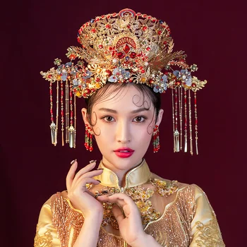 HIMSTORY Greznu, Retro, Ķīnas Phoenix Matu Vainagu Līgavas Hairwear Vintage Karaliene Galvassegu Skatuves Šovs Kāzu Matu Aksesuāri