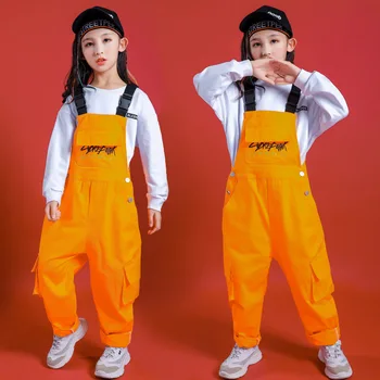 Hip Hop, Džeza Deju Tērpi Bērniem ar garām Piedurknēm Top dungarees Zēni Meitenes Hiphop Drēbes Ielu Deju Skatuves Šovs Valkā