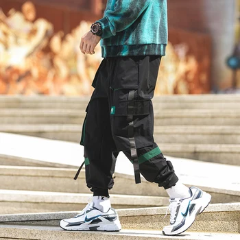 Hip Hop Kravas Bikses Vīriešiem Ir 2021. Jaunu Vīriešu Streetwear Joggers Bikses Vīriešu Hip Hop Lentes Kabatas Treniņbikses M-5XL Melns Apģērbs