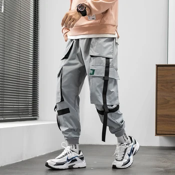 Hip Hop Kravas Bikses Vīriešiem Ir 2021. Jaunu Vīriešu Streetwear Joggers Bikses Vīriešu Hip Hop Lentes Kabatas Treniņbikses M-5XL Melns Apģērbs