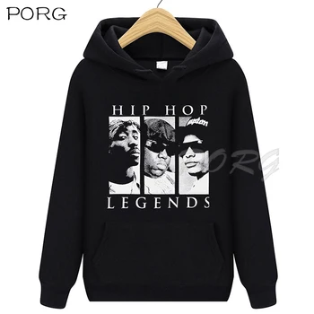 Hip Hop Leģenda Tupac 2Pac Hoodies Drukāšana Melnā Kokvilnas Vīriešu pelēkā vārna Augsts Ceļu Uz Elli Mūzikas Foršs Vintage Foršs Rudens sporta Krekli