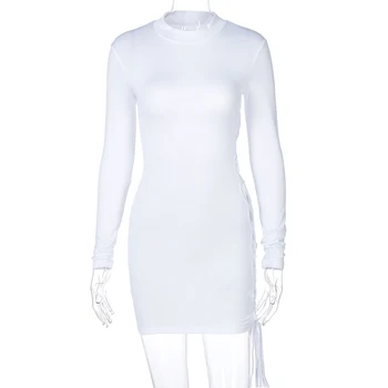 Hirigin 2020. gadam garām Piedurknēm augstu uzrullētu apkakli Cietā Izgriezt Bangage Backless Sexy Kleita Rudens Ziemas Sieviešu Modes Pusei Tērpiem ir 2021.