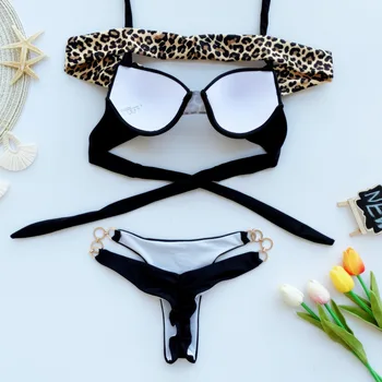 Hirigin Sexy Leopard Lupatu Sievietes Bikini Komplekts Pārsējs Push Up Polsterēta Peldkostīmi Vasaras Peldkostīmu Peldkostīms Ir 2021. Jaunu Beachwear
