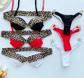 Hirigin Sexy Leopard Lupatu Sievietes Bikini Komplekts Pārsējs Push Up Polsterēta Peldkostīmi Vasaras Peldkostīmu Peldkostīms Ir 2021. Jaunu Beachwear