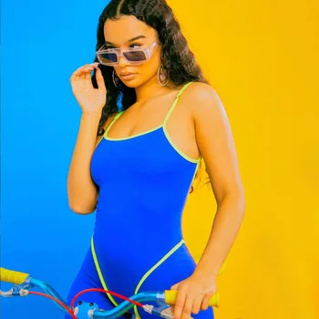 Hirigin Sexy Vasaras Sprādzes Atklātu Atpakaļ Bodycon Jumpsuit Neona Krāsu Salikuma Romper Sievietēm (Dungriņi) Playsuits Streetwear 2020