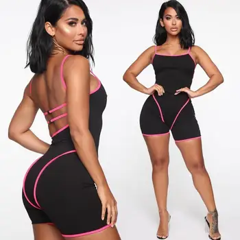 Hirigin Sexy Vasaras Sprādzes Atklātu Atpakaļ Bodycon Jumpsuit Neona Krāsu Salikuma Romper Sievietēm (Dungriņi) Playsuits Streetwear 2020