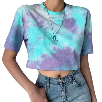 Hirigin Sieviešu Krāsains Drukāt Īsām Piedurknēm T-krekls Outwear Crop Topi O-veida kakla Zaudēt Cēloņu Vasaras Streetwear T-krekls Topi Jauns 2020