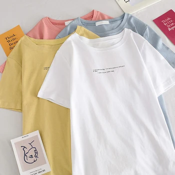 Hirsionsan Vēstuli Iespiests T Krekls Sievietēm Vasarā Korejas Drēbes Sievietēm Harajuku Tees O-Veida Kakla Mīksti Topi Ar Īsām Piedurknēm Femme T-Krekls