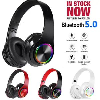 HobbyLane Bezvadu Gaismas Bluetooth Austiņas Bluetooth V5.0 Austiņas Over-Ear Stereo Super Bass Austiņas ar Mikrofonu
