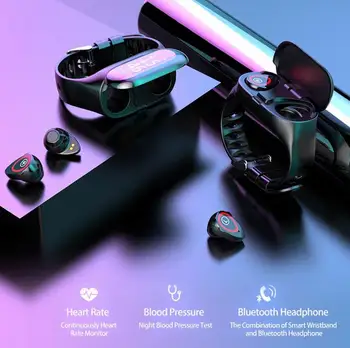 HobbyLane Smart Skatīties Aproce & Wireless Bluetooth Austiņas 2-in-1 Sporta Smart Aproce Neredzamo Magnētisko Uzlādes Earbuds