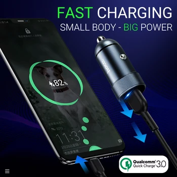 Hoco ātrs auto lādētājs QC3.0 FCP AFC vienu USB metāla portable tālruņa lādētāju QC 3.0 automašīnas adapteris Xiaomi Samsung iPhone