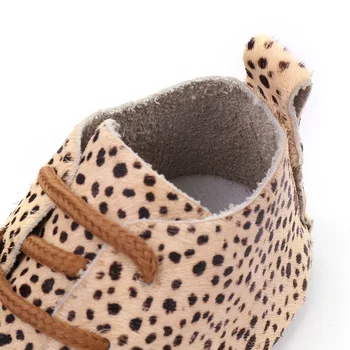 Hongteya Īstas Ādas Bērnu apavi Leopards drukāt Baby Meitenes Mīkstas kurpes Zirga matu Zēniem Pirmo staiguļi Mežģīnes Bērnu mokasīni