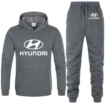 Hoodies Vīriešiem HYUNDAI Auto Logo Uzdrukāts unisex Krekls Modes Vīrieši pelēkā vārna hip hop harajuku Gadījuma Vilnas Hoodies Bikses, Uzvalks 2gab
