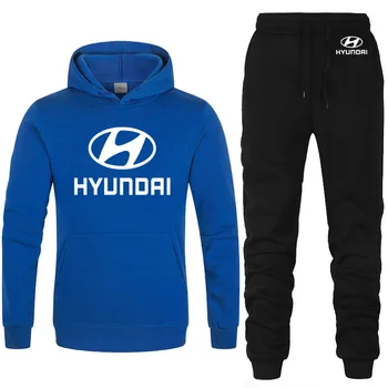 Hoodies Vīriešiem HYUNDAI Auto Logo Uzdrukāts unisex Krekls Modes Vīrieši pelēkā vārna hip hop harajuku Gadījuma Vilnas Hoodies Bikses, Uzvalks 2gab