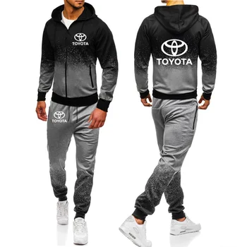 Hoodies Vīriešiem Toyota Automašīnas Logo Drukāt Gadījuma Harajuku Gradientu, krāsu Kapuci Vilnas rāvējslēdzēju Jaka, Krekls Treniņbikses Uzvalks 2gab
