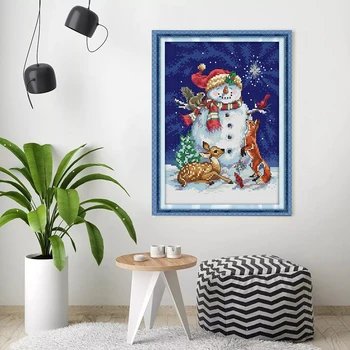 HUACAN Izšuvumi Sniegavīrs Cross Stitch Krāsains Komplekti Balts Audekls Mājas Apdare Rokdarbi Komplekti 11CT 14CT DIY Ziemassvētku Dāvanu