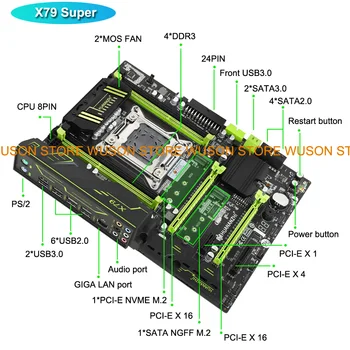 HUANANZHI X79 Pamatplates Komplektā DIY PC Daļas, CPU Intel Xeon E5 2670 6 Caurules Vēsāks RAM 32G(4*8G) REG ECC Video Kartes GTX750TI 2G