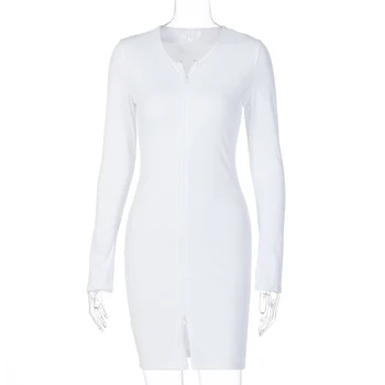 Hugcitar 2020. gadam garu šķēlumu piedurkņu rāvējslēdzēju pliks sexy mini kleita rudens ziemas sieviešu modes streetwear tērpiem tīra puse kleitas