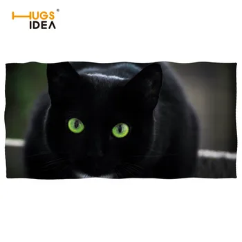 HUGSIDEA Melns Kaķis 3D Iespiesti Dzīvnieku Dvieļi Microfiber Mājas Tekstila Vannas Sejas, Matu Dvieli Liela, Bieza, Pludmales Dvieli Piknika Segu