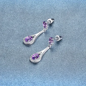 Hutang Ametists auskariem Dabas Dārgakmens Cietā 925 Sterling Silver Crystal naudas Sodu Eleganta Violeta Rotaslietas Sievietēm Dāvanu Jaunas