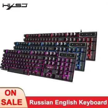 HXSJ Spēļu Tastatūra, krievu, angļu Klaviatūra 3 Krāsu LED Apgaismojums 104 Taustiņi Vadu Tastatūru Gamer ir Iekārtas Spēlētājs