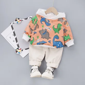 HYLKIDHUOSE 2020 Bērnu, Meiteņu un Zēnu Apģērbu Komplekti Pavasara Toddler Zīdaiņu Karikatūra Dinozauru T Krekls, Bikses Bērniem, Drēbes Brīvdienas