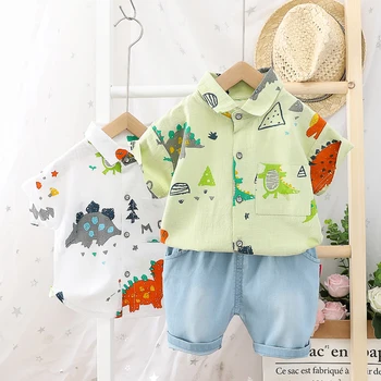 HYLKIDHUOSE 2020. gada Vasaras Bērnu Zēnu Apģērbu Komplekti, Bikses, Piedurknes Dinozauru Krekls Džinsa Bikses, Zīdaiņu Apģērbs Bērniem Apģērbs