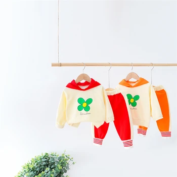HYLKIDHUOSE 2021. gada Pavasarī Baby Meiteņu Apģērbu Komplekti Toddler Zīdaiņu Drēbes Kapuci Ziedi T Krekls, Bikses Bērniem, Drēbes Bērniem