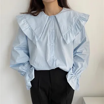 Hzirip Zaudēt korejiešu Stilā, OLA Krekls Visas Spēles Sieviešu Blūze Ir 2021. Jaunu Modes Lelle Apkakli, garām Piedurknēm Augstas Kvalitātes Blūzes 4 Krāsas