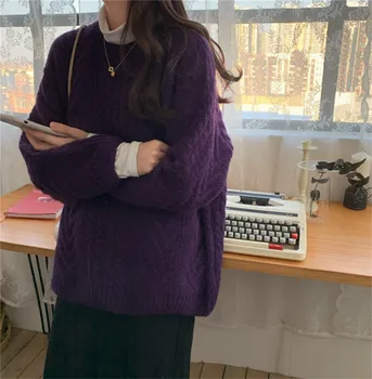 Hzirip Ziemas O-veida kakla Sieviešu Džemperis Jersey Sieviete Trikotāžas Savīti Biezs Silts Dāmu Pulovers 2019 Jaunu Vintage Džemperis Sievietēm, Topi