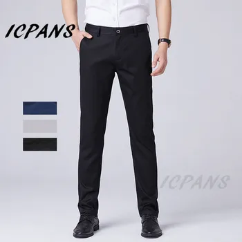 ICPANS Plus Lieluma 42 44 46 Vīriešiem Plānas Kleitu, Uzvalku Bikses Vīriešu Vasaras Classic Ledus Zīda Slim Fit Uzņēmumu Formālās Bikses Vīriešu Apģērbs